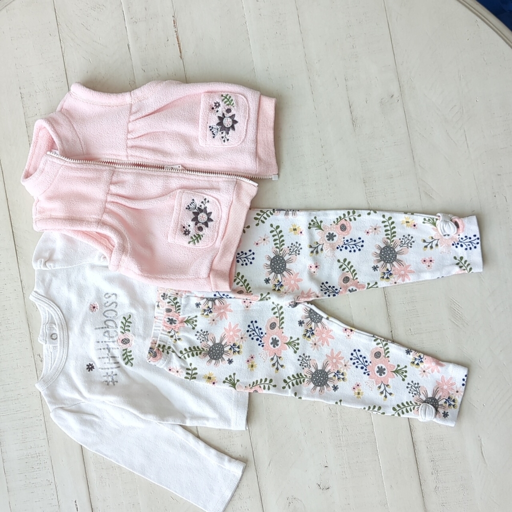 Baby Essentials 18mo 3 Piece set, pink, white, flowers